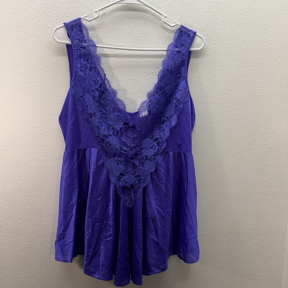 Vtg 90s Y2K Lace Purple Satin Slip Dress Cami L Fairy Chemise Lingerie Coquette